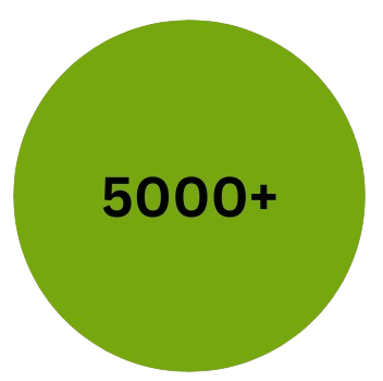 Green circle with the text '5000+' in the center."