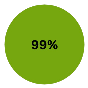 Green circle with the text '99%' in the center."