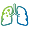 "Outline of a green medical cross and blue lungs symbol."