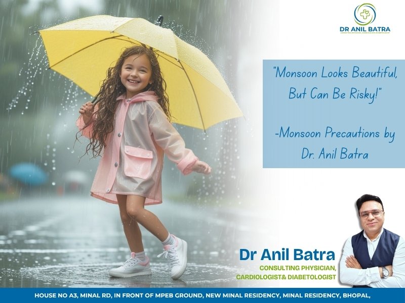 Young girl holding umbrella in rain – Monsoon health precautions by Dr. Anil Batra
